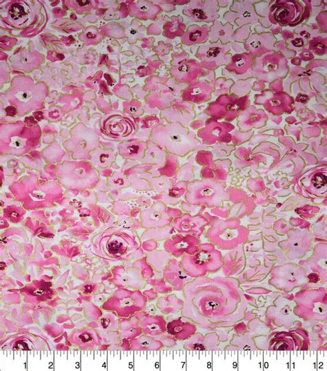 Modern Monet Pink Floral Premium Metallic Cotton 